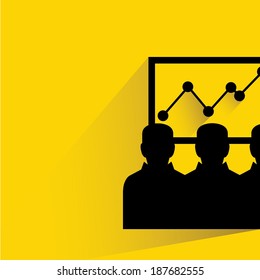 business man looking at the growth graph, training on yellow background, shadow and flat style