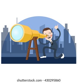 Business Man Looking Into Telescope Search Oportunity