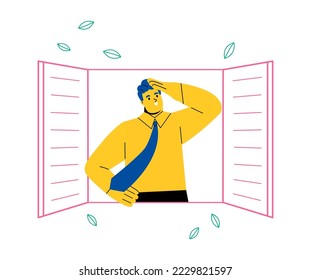 Business man looking something outside. Flat vector illustration isolated on white background
