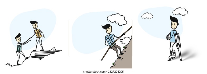 Business man looking at the thought bubble, Cartoon Hand Drawn Vector Background.