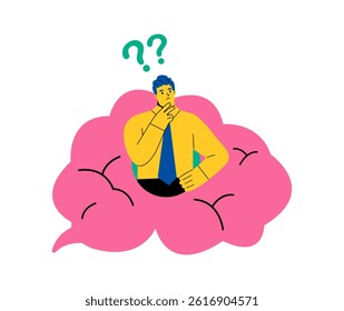 Business man loses his memory. Symptoms of dementia. Flat vector illustration isolated on white background
