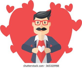 Business man love hero flat design