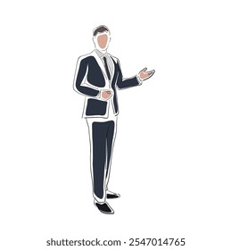 El hombre de negocios hace la presentación, ilustración aislada del dibujo del Vector, arte de la línea