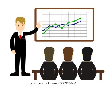 Business man making a presentation isolated cartoon vector