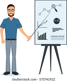 Business man making presentation near whiteboard