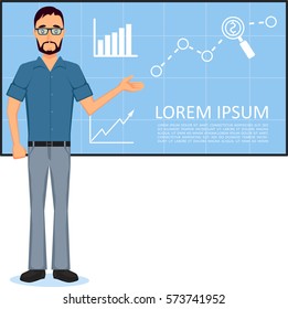 Business man making presentation near whiteboard