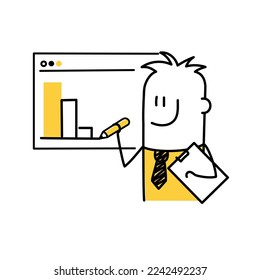 Business man making a presentation. Stick figure. Doodle style. Vector illustration.