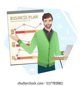 Business man making a presentation. Vector illustration