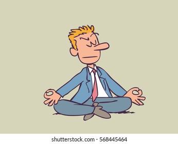 Business man meditating in yoga lotus position