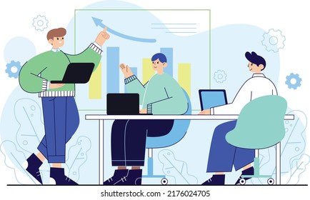 Business Man Meeting. Business People Working Together. Modern Colourful Flat Style Vector Illustration Isolated On White Background.