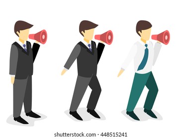 Business man with a megaphone. Isometric 3D illustration.