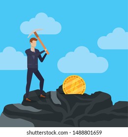 business man mining bitcoin cryptocurrency finance design vector illustration