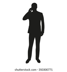 Business man with mobile phone, vector silhouette