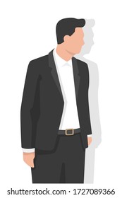 Business man in modern flat style vector illustration, meeting, working in office.