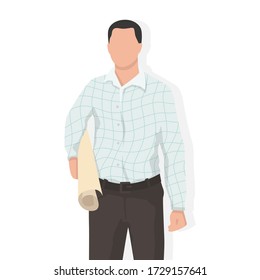Business man in modern style vector illustration, person simple flat shadow isolated on white background.