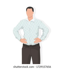 Business man in modern style vector illustration, person simple flat shadow isolated on white background.