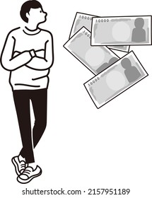 business man money anxiety full body drawing black and white description