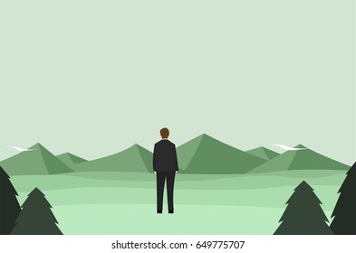 Business man with the mountains view . Business concept Isometric 3d design vector illustration