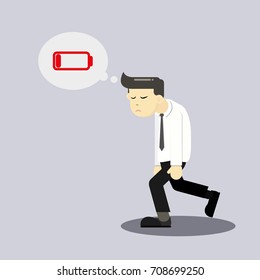 Business man moves in front slowly. He looks like tired with something. Flat illustrator.