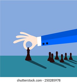 Business man moving chess figure with  behind - strategy or leadership concep.vector