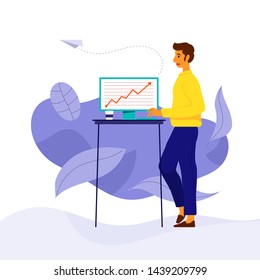 Business man multitasking. Flat cartoon vector concept people successfully task working. Productive organizing and time management. Vector illustrate.