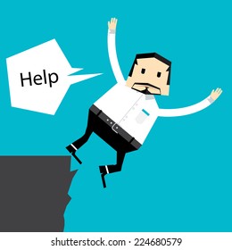 Business man need to help from cliff concept. vector illustration