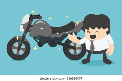 business man with a new motorcycle.