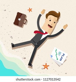 Business man, office worker or employee on beach. Dream of Working on freelance or vacation holidays concept.