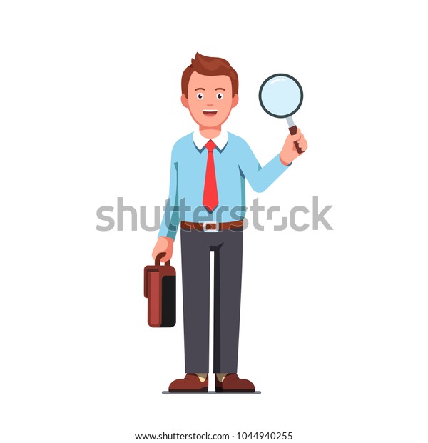 Business Man Office Worker Holding Magnifying Stock Vector (Royalty ...