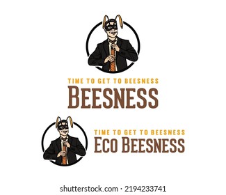 Business Man Or Office Workers Wearing Bee Mask Costume Symbol Logo Character	