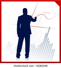 Business man on background with financial equation 	Business man on background with financial equation