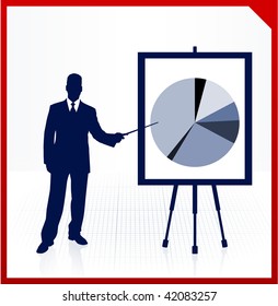 Business man on background with financial pie chart