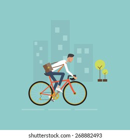 business man on bike go to work  in city.energy saving for world.people business