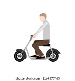 Business man on electric scooter in flat style. Vector illustration