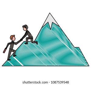 business man on mountain helping colleague or friend climbing leadership teamwork