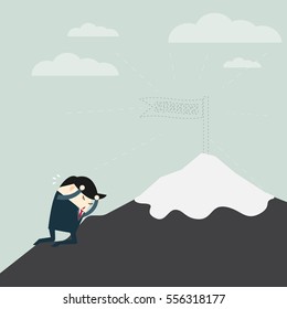 business man on a Mountain peak. with out success flag,Business success concept