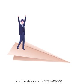 business man on paper plane avatar character