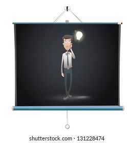 business man on projector screen. Vector design.