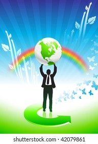 Business man on Rainbow Environmental Conservation Background
