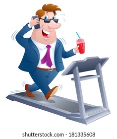 Business Man On A Treadmill and Talking On A Cell Phone