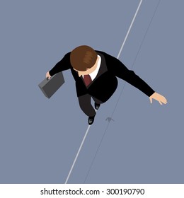 Business Man on a Wire. Risk Management Concept