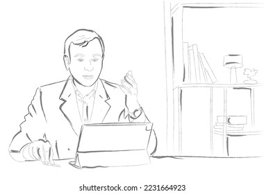 Business man online conference in the office Vector