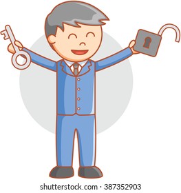 Business man open padlock