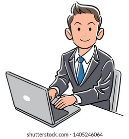 Business man operating a personal computer