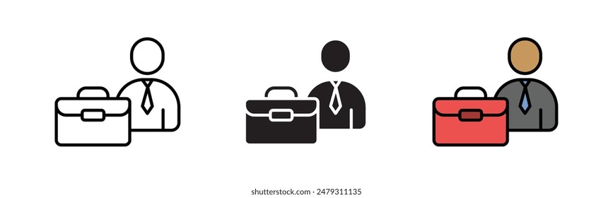 Business man outline Icon, Fill black icon, Colour fill with black outline icon