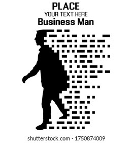 Hombre de negocios, composición divergente de partículas, ilustración vectorial