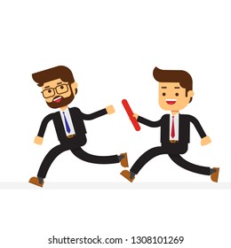 Business man passing the baton in a relay race