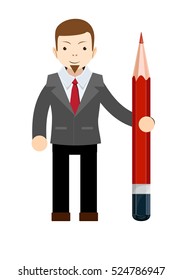 Business man with pencil . Stock vector illustration