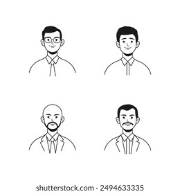 Business man people characters flat line avatar set