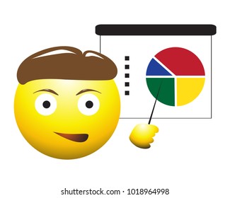 A business man with a pie chart emoticon isolated on a white background